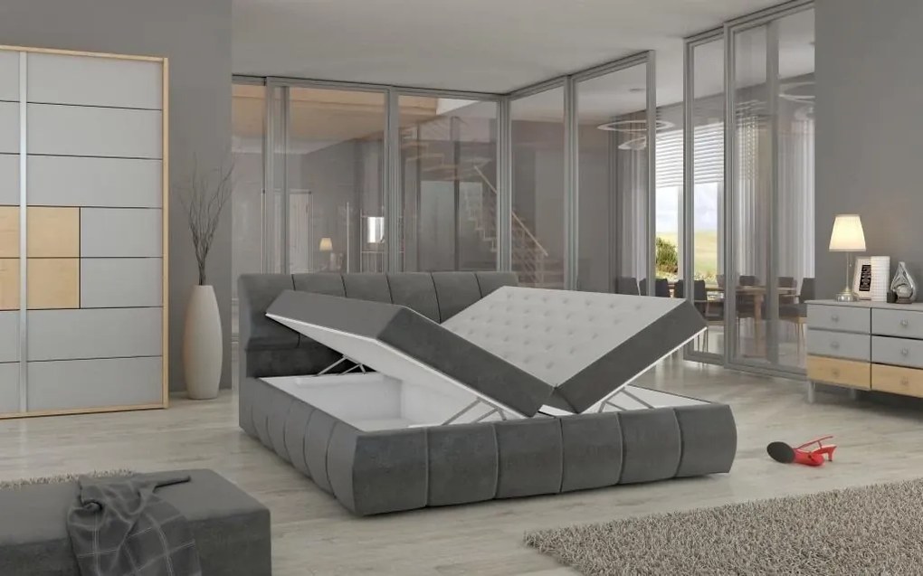 Posteľ Boxspring Vincenzia 200x180, šedá (látka - bvi 04)