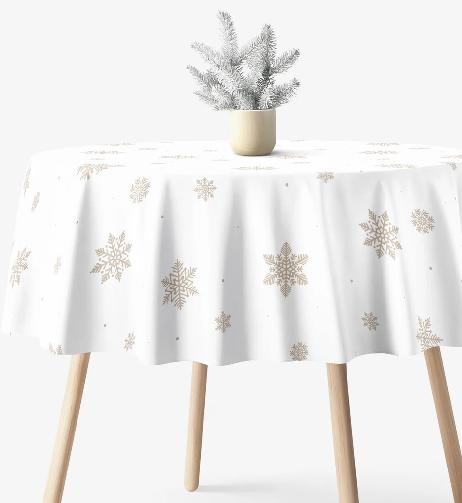Goldea vianočný okrúhly obrus 100% bavlnené plátno - snehové vločky na bielej Ø 160 cm