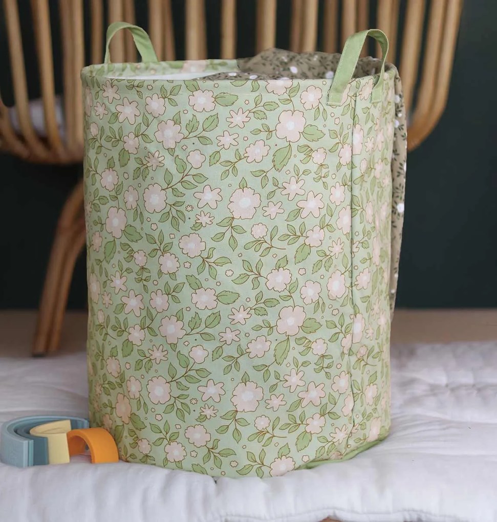 A Little Lovely Company - úložný kôš na hračky - kvetiny na šalviovej