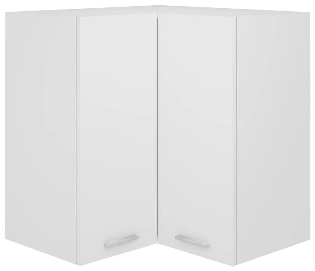 vidaXL Rohová závesná skrinka, biela 57x57x60 cm, drevotrieska