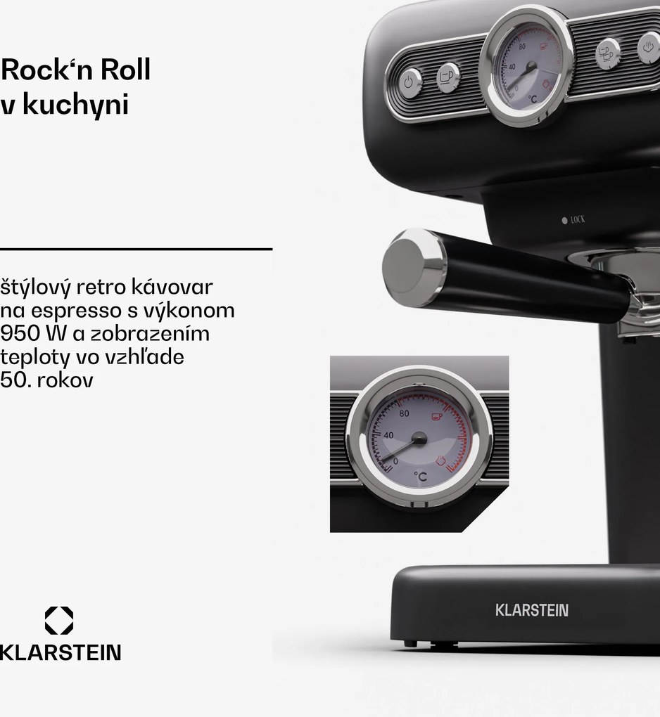 Klarstein Espressionata Evo, pákový kávovar, 950 W, 19 bar, 1,2 l, 2 šálky