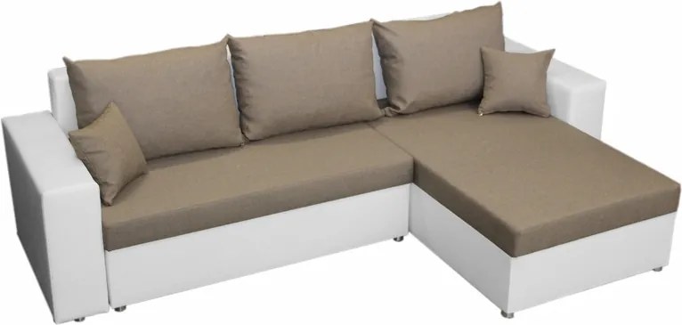 Rohová sedacia súprava Samba II, biela ekokoža/béžová látka