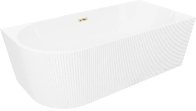 Mexen Silo, rohová voľne stojaca ryhovaná vaňa, pravá, 150 x 75 cm, biela lesklá, zlatý matný prepad, 52891507500P-55
