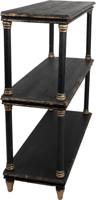 Čierno-zlatý antik drevený konzolový stolík / regál Bookrino - 110*40*113 cm