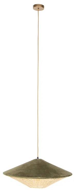 Rustikálne závesné svietidlo zelený zamat s ratanom 60 cm - Frills Can