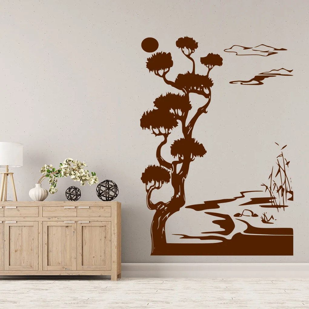 Veselá Stena Samolepka Japonská krajina Farba: oranžová, Veľkosť: 60 x 41 cm