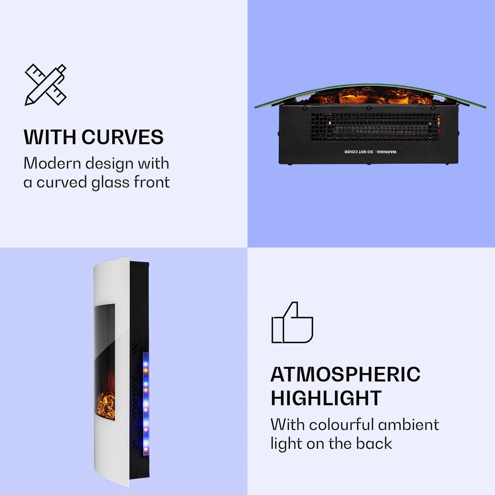 Klarstein Lamington, elektrický krb, 2000 W, LED plameň, teplovzdušný ohrievač, časovač, osvetlenie