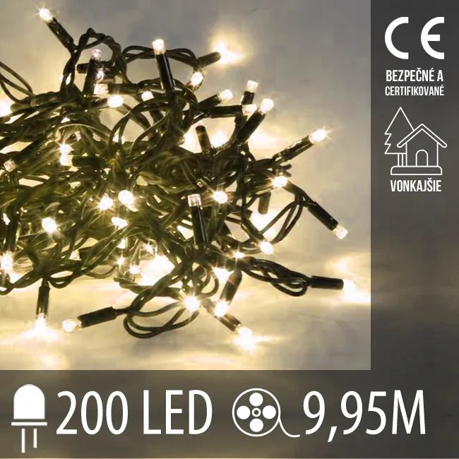 Vianočná led svetelná reťaz vonkajšia - 200led - 9,95m teplá biela