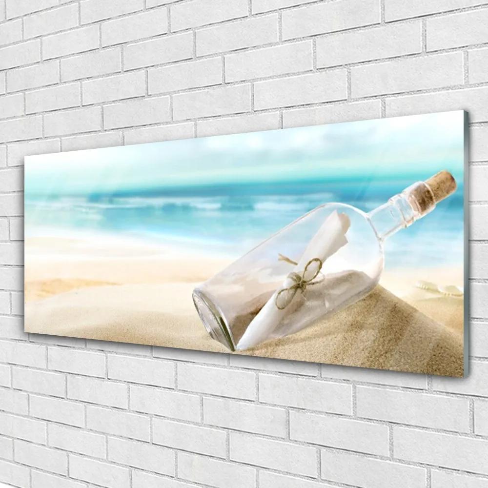 Obraz na akrylátovom skle Pláž fľaša list umenie 125x50 cm