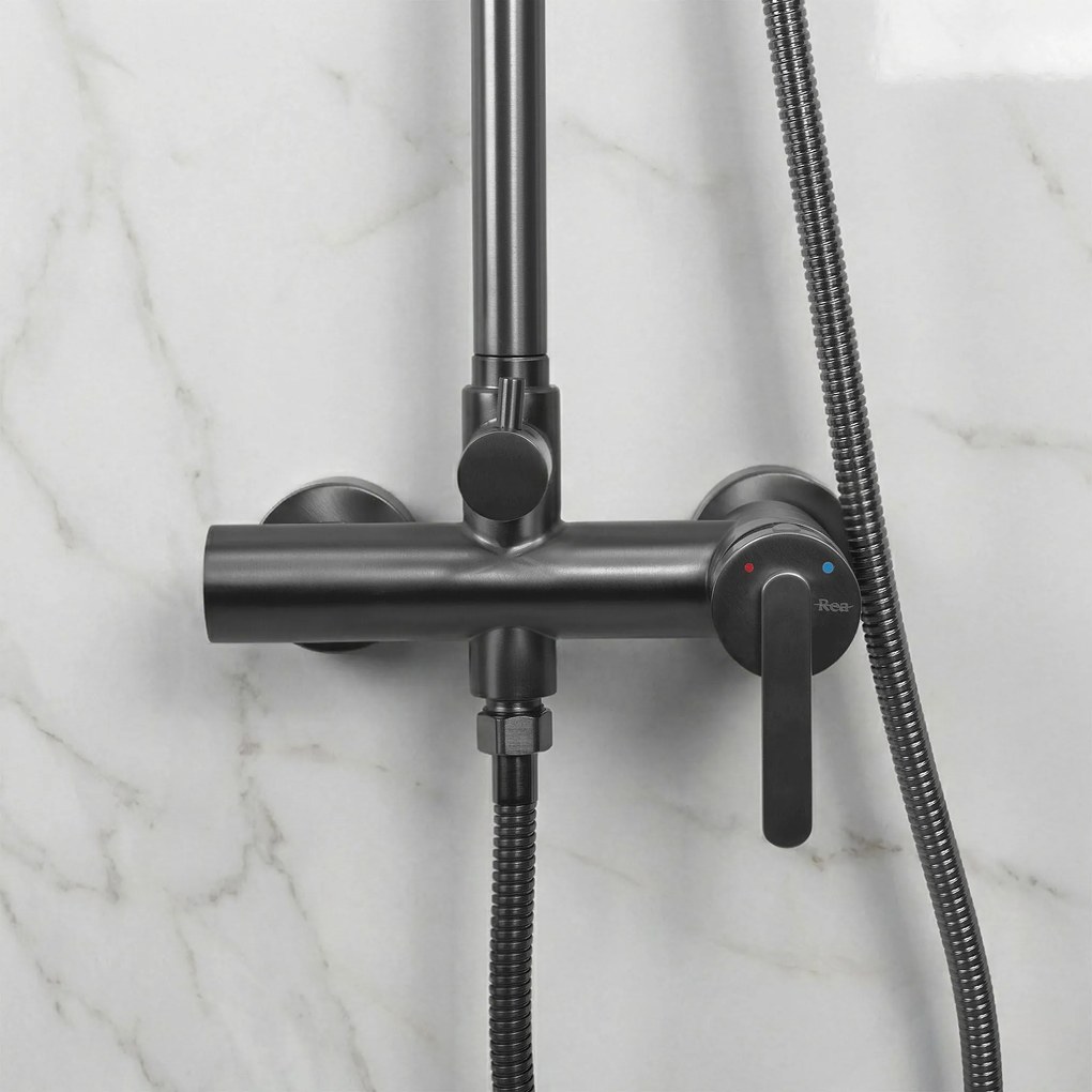 Rea Ontario, sprchový set nástenný s dažďovou sprchou, grafitová matná, REA-P9495