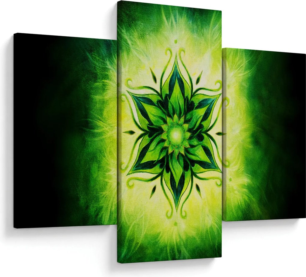 Obraz - Kvetinová mandala v zelenom pozadí (90x60 cm)