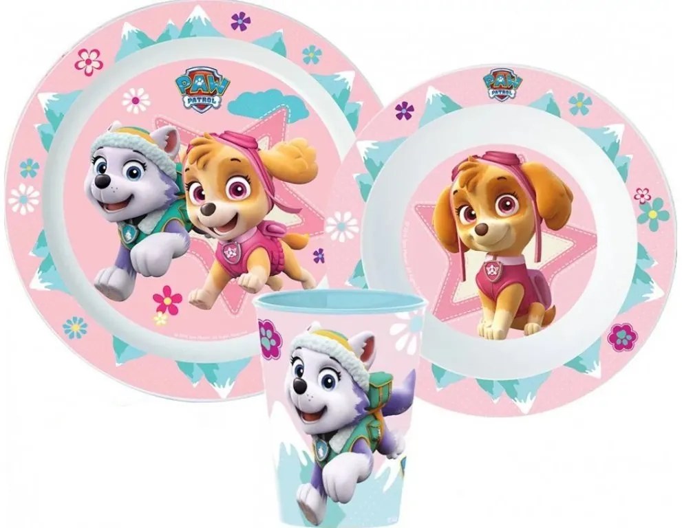 Sada plastového riadu pre dievčatá Tlapková patrola s kelímkom
