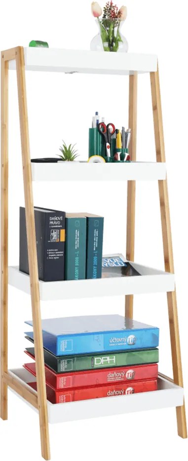 Regál, bambus lakovaný/biela, REGO 2