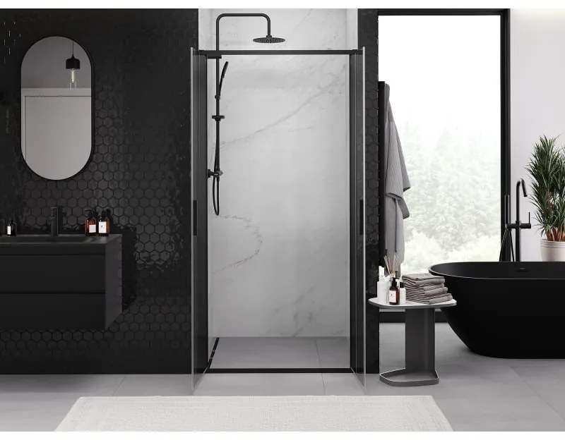 Mexen Exo, dvojkrídlové sprchové dvere 70x200 cm, 6mm číre sklo, čierny profil, 814-070-000-70-00