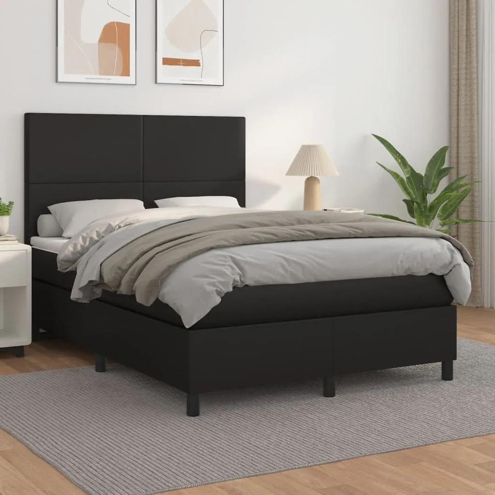 Boxspring posteľ s matracom čierny 140x190 cm umelá koža 3142719
