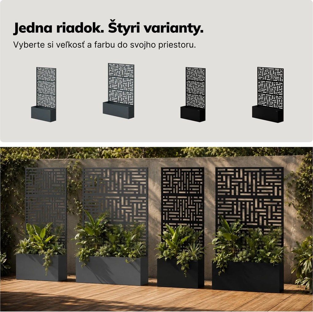 Záhradná kovová pergola s kvetináčom 3v1 čierna, 900x1800x300 mm: ROSE