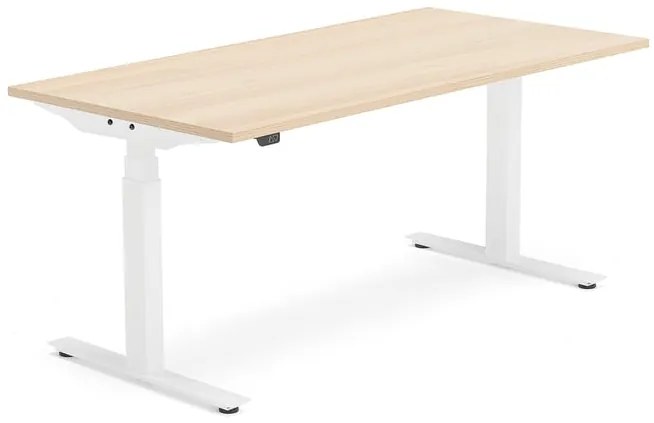Výškovo nastaviteľný stôl MODULUS, T-rám, 1600x800 mm, dub/biela