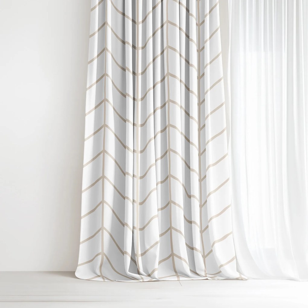Goldea bavlnený záves - béžový cikcak na bielom 240x150 cm