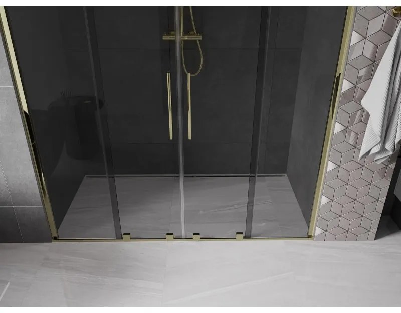 Mexen Velar Duo, posuvné sprchové dvere do otvoru 170 cm, 8mm šedé sklo, zlatá lesklá, 871-170-000-42-50
