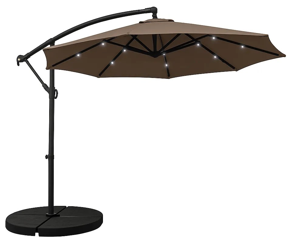 Záhradný slnečník Houseland Mavex s LED osvetlením 300 cm tmavohnedý