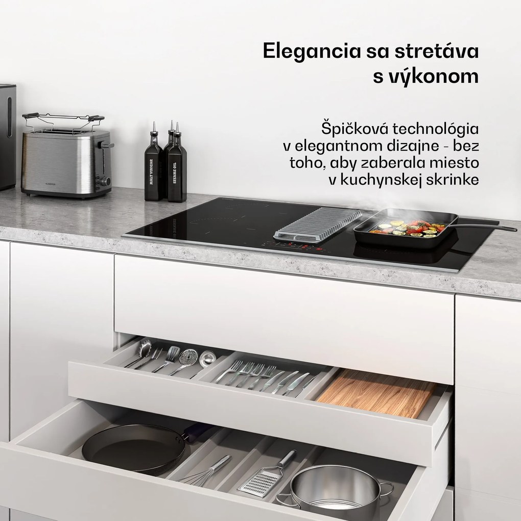 Klarstein Verosteel indukčná varná doska s integrovaným digestorom Elegantná, minimalistická, výkonná 8400 W 80 cm