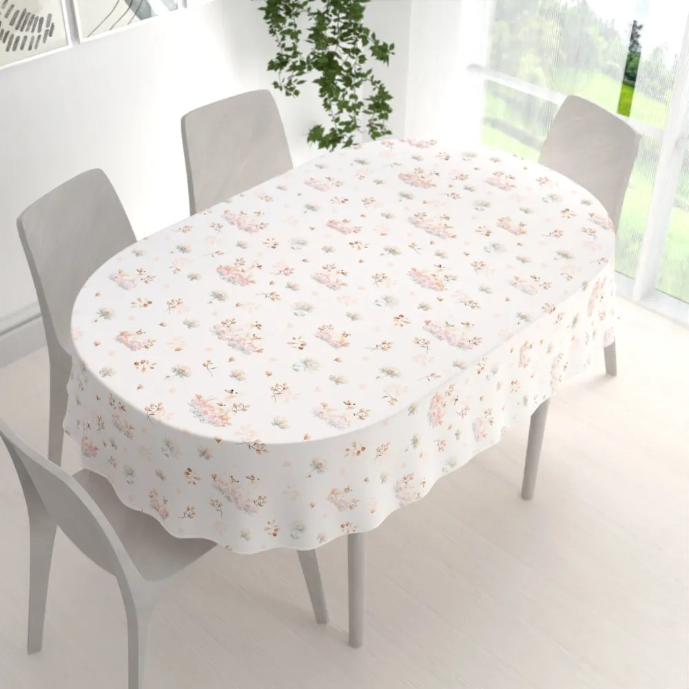 Biante Bavlnený oválny obrus Sandra SA-610 Labute medzi leknami na bielom 60x100 cm