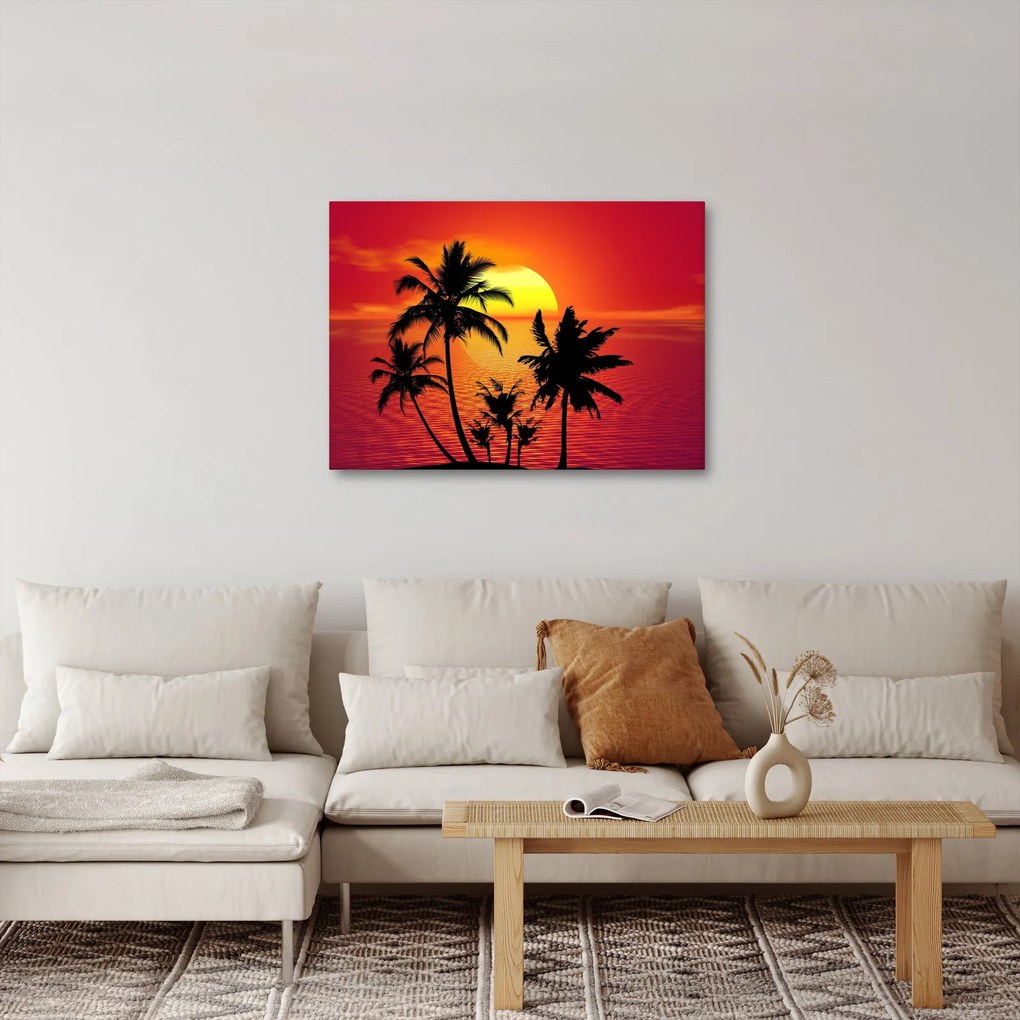 Obraz siluety ostrova s palmami (70x50 cm)