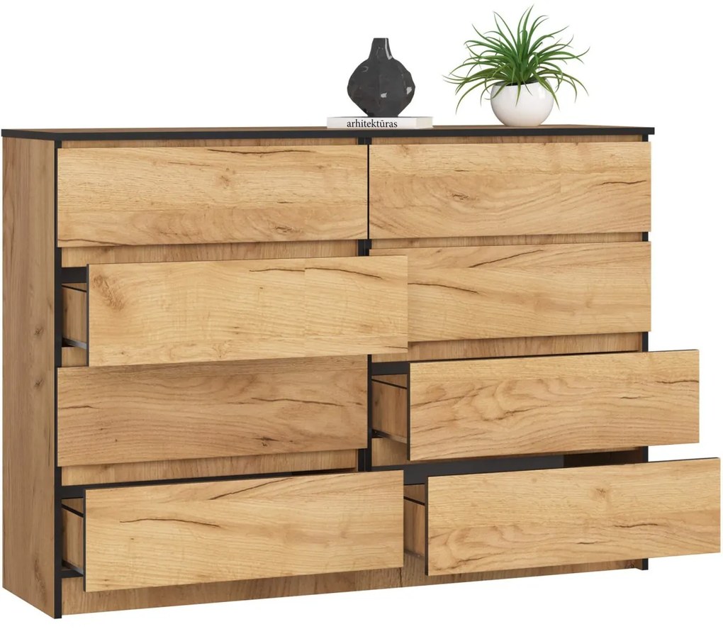 Komoda Kuba 140 cm 8 zásuviek dub craft zlatý