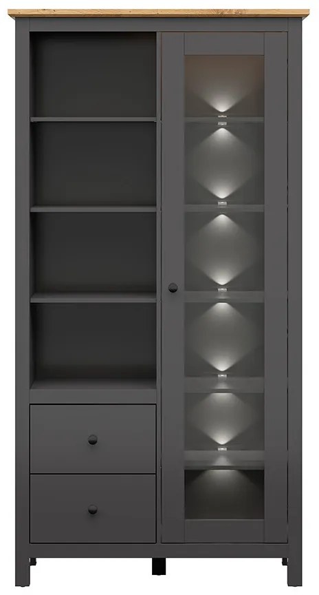 Vitrína BRW Hesen REG1W2S/20/11 (s LED osvetlením) (grafit + dub artisan). Akcia -18%. Vlastná spoľahlivá doprava až k Vám domov. 1062527
