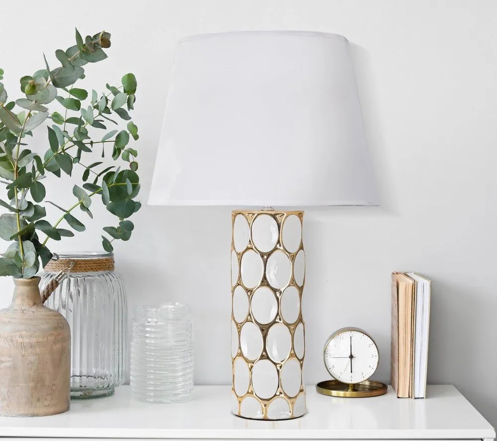 Biela/v zlatej farbe keramická stolová lampa s textilným tienidlom (výška 56 cm) Glam Carv – Mauro Ferretti