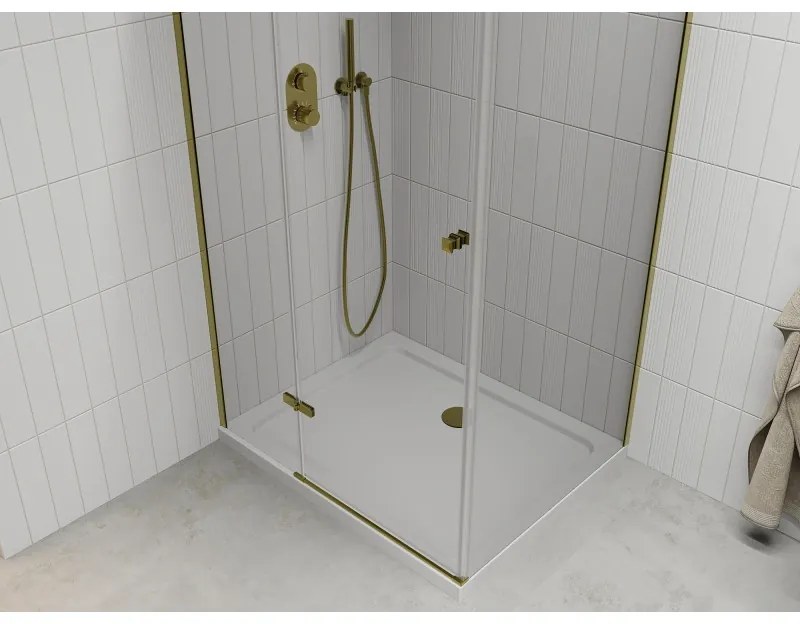 Mexen Roma, sprchovací kút 80 (dvere) x 70 (stena) cm, 6mm číre sklo, zlatý profil + slim sprchová vanička 5cm, 854-080-070-50-00-4010