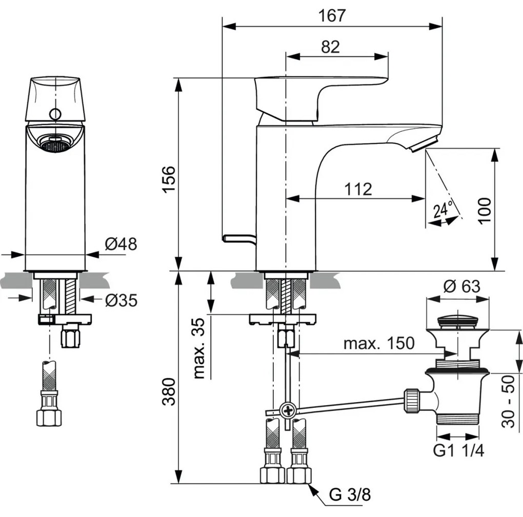 Ideal Standard Connect Air - Umývadlová batéria stojánková s odtokovou garnitúrou, kartáčovaná zlatá A7021A2