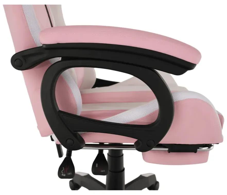 Kancelárske/herné kreslo s RGB LED podsvietením, ružová/biela, JOVELA