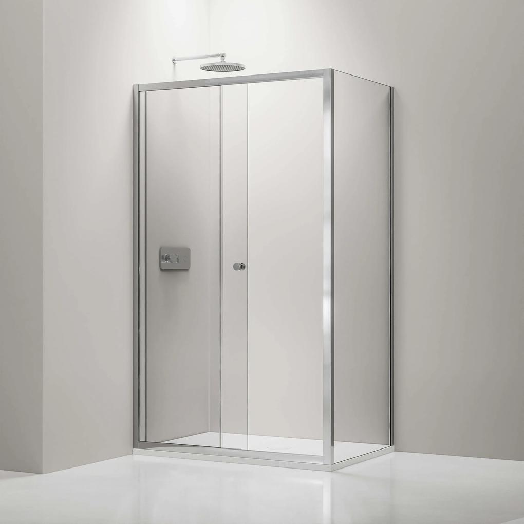 Cerano Varone, sprchovací kút s posuvnými dverami 130 (dvere) x 100 (stena) x 195 cm, 6mm číre sklo, chrómový profil, CER-CER-DY505-130100