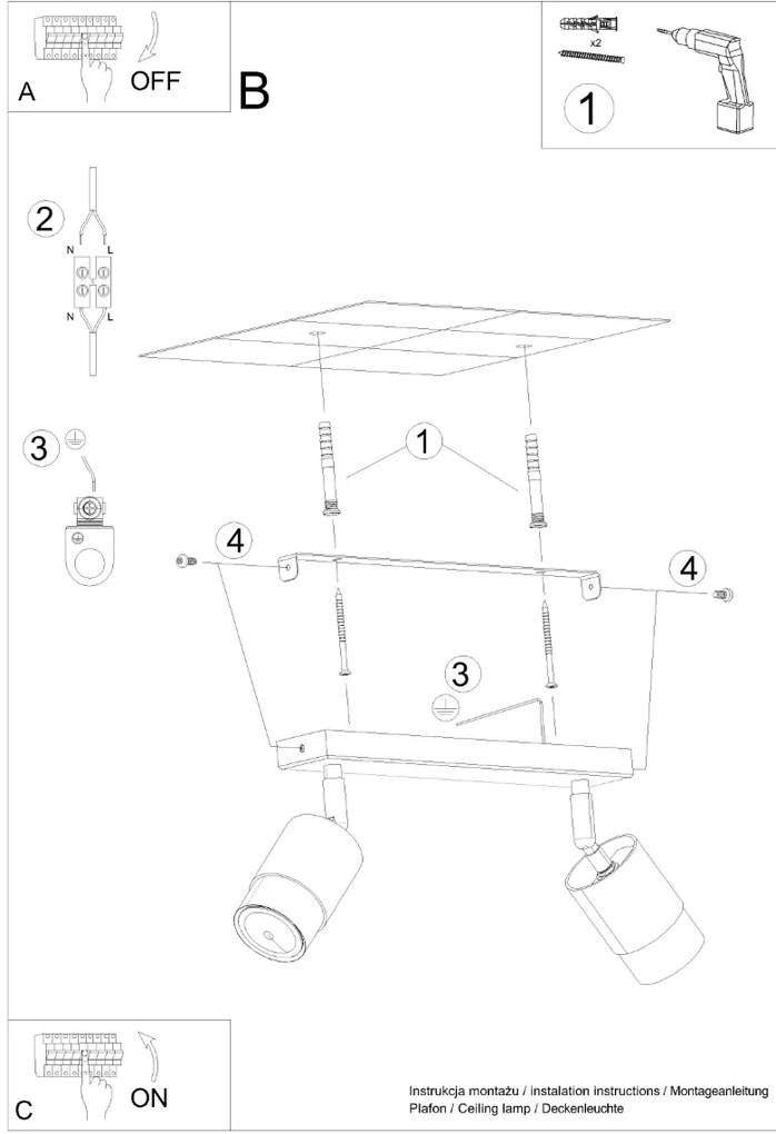 Bodové svietidlo Nero, 2x čierne kovové tienidlo, (možnosť polohovania), g