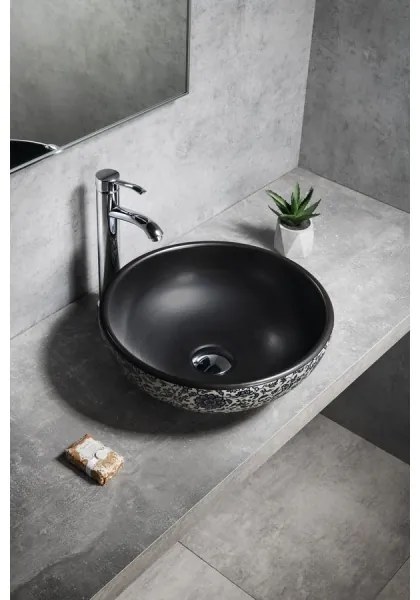 Sapho - Umývadlo na dosku PRIORI pr. 41 cm čierna/biela