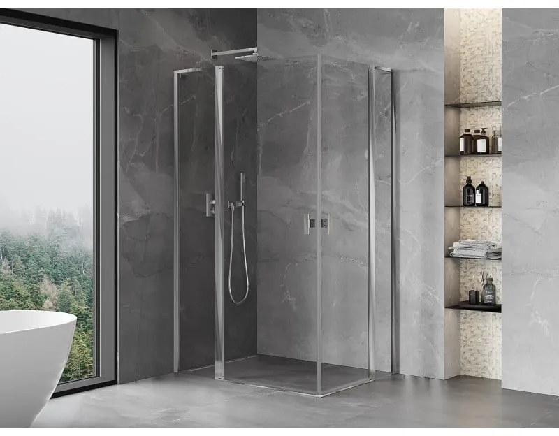 Mexen, Mexen Mist L Duo sklápací sprchový kút 115 x 110 cm, priehľadný, chróm - 8A4L-115-110-01-00