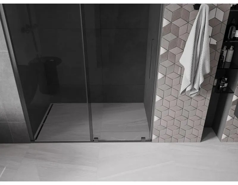 Mexen Velar, posuvné sprchové dvere do otvoru 160 cm, 8mm šedé sklo, grafit brúsený, 871-160-000-41-66
