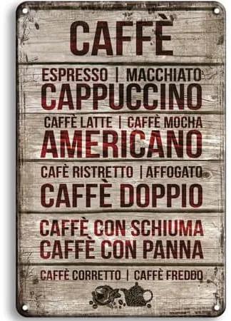 Ceduľa Caffe, Cappuccino, Americano, Doppio