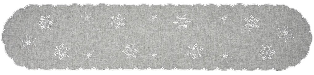 Forbyt Vianočný obrus Vločky sivá, 35 x 160 cm