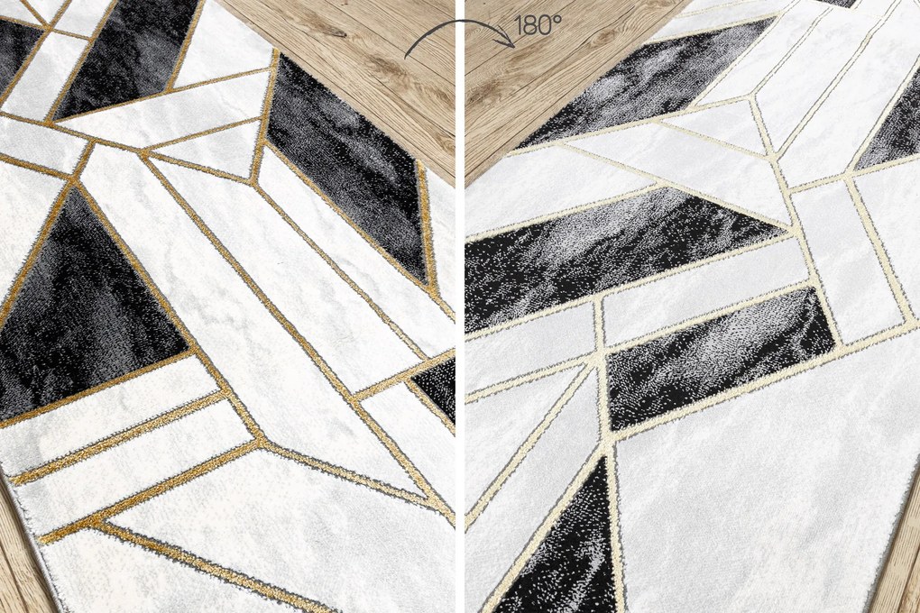 Behúň EMERALD 1015 Glamour exclusive, mramor, geometrický, čierny + zlatá