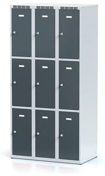 Alfa 3 Šatníková skrinka s úložnými boxami, 9 boxov, 1800 x 900 x 500 mm, otočný zámok, tmavosivé dvere