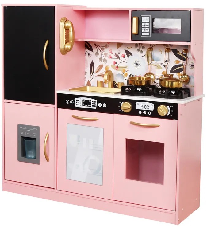 Veľká drevená kuchynka pre deti, retro chladnička, rúra na pečenie, výrobník ľadu ZA5268