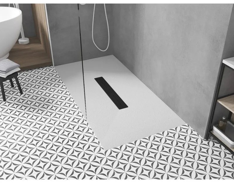 Mexen Toro, SMC obdĺžniková sprchová vanička 180 x 70 cm, biela, čierna krytka, 43107018-B