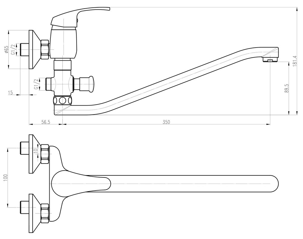 Aqualine, AQUALINE 35 nástenná umývadlová/vaňová batéria, rozteč 100mm, chrómová, 52140