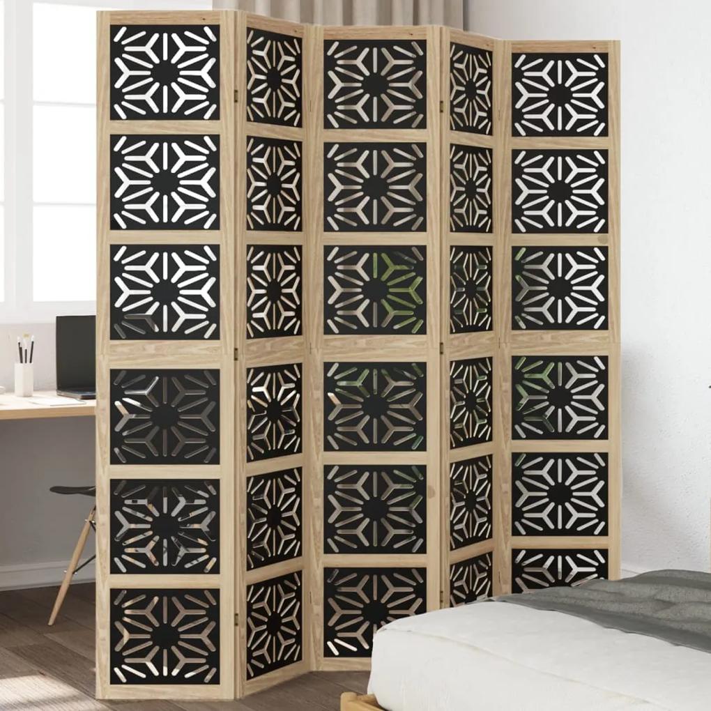 Paraván, 5 panelov, hnedo čierny, masívne drevo paulovnie 358807