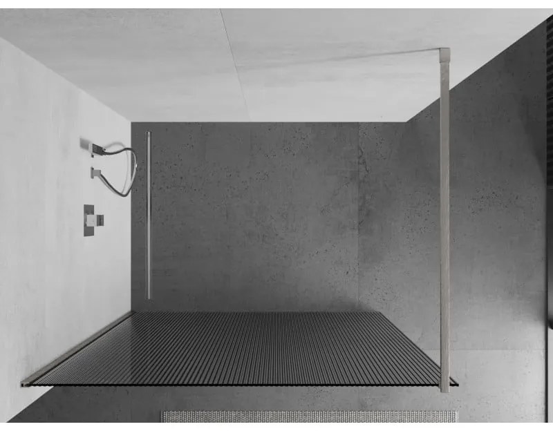 Mexen Kioto, sprchová zástena Walk-In 130 x 200 cm, 8mm sklo s rebrovým vzorom, brúsená oceľ profil, 800-130-101-97-09