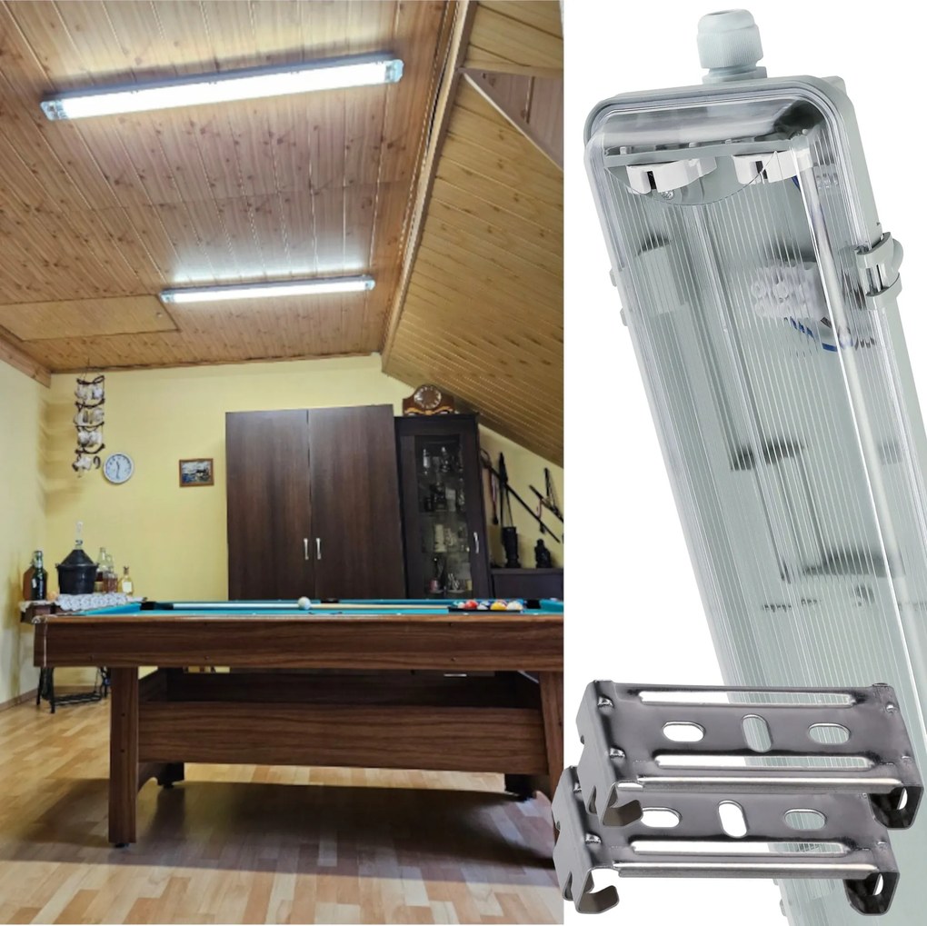 Sada 2 hermetických svietidiel 120 cm + LED trubice pre dielňu a garáž