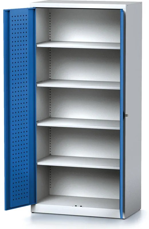 Policová dielenská skriňa 2-dverová MECHANIC, 4 police, 920 x 500 x 1950 mm, modré dvere