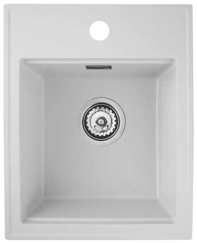 Sink Quality Ferrum New 4050, 1-komorový granitový drez 400x500x185 mm + chrómový sifón, biela, SKQ-FER.4050.WH.X